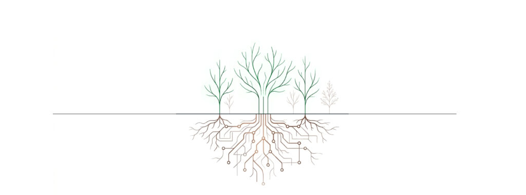 Tree with roots showing how problems: Loneliness & Depression connected to roots: generational trauma, ancestral programs