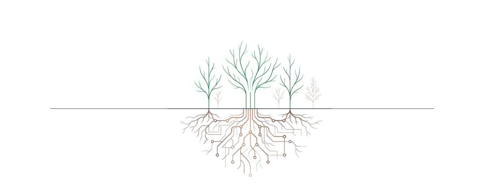 Tree with roots showing how problems: Loneliness, Depression connected to roots: generational trauma, ancestral programs